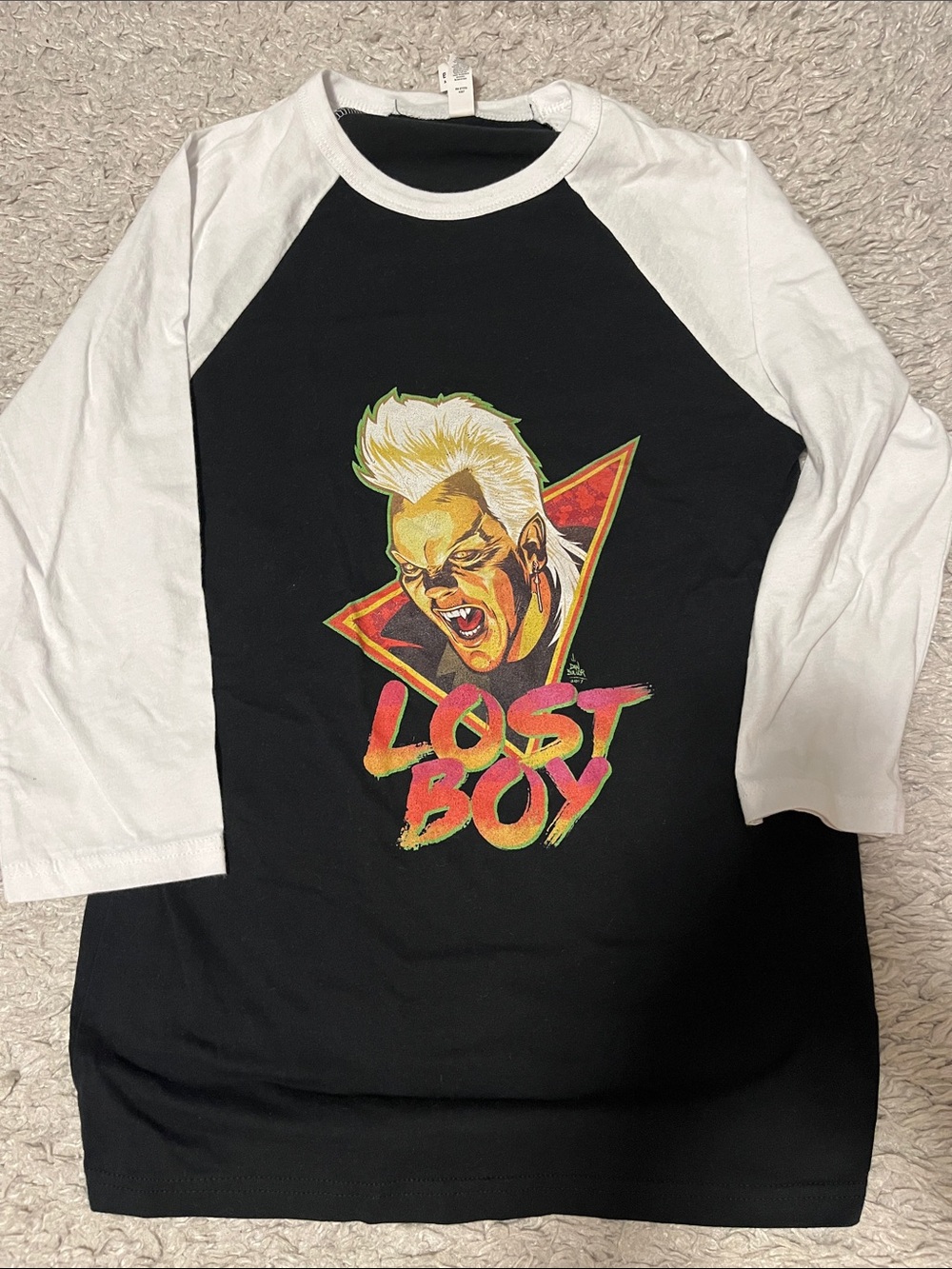 Bella Canvas Black & White Raglan 'Lost Boy' Graphic Long Sleeve Tee